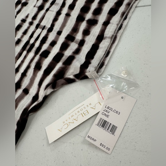 La Blanca Bamboo Print Tunic Cover Up Brown White Beach Resort Vacation One Size - Picture 10 of 12